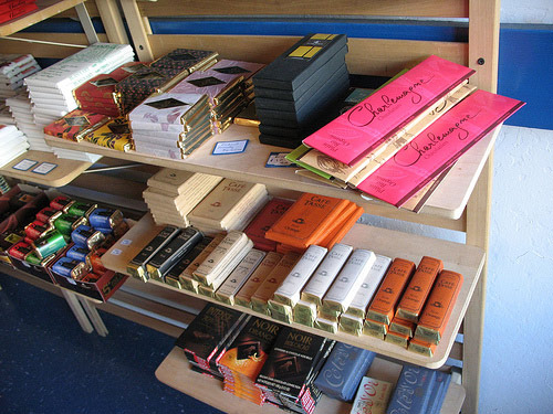 Chocolate bars on a shelf